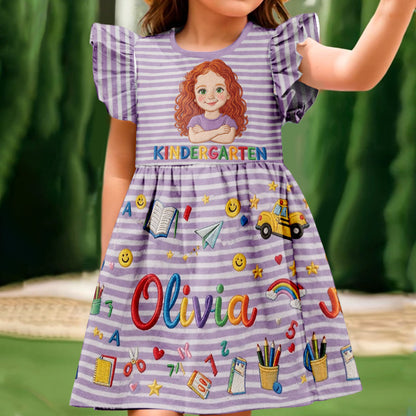 School Days, Sweet Smiles - Personalized Kid Kid Ruffle Sleeve Dress