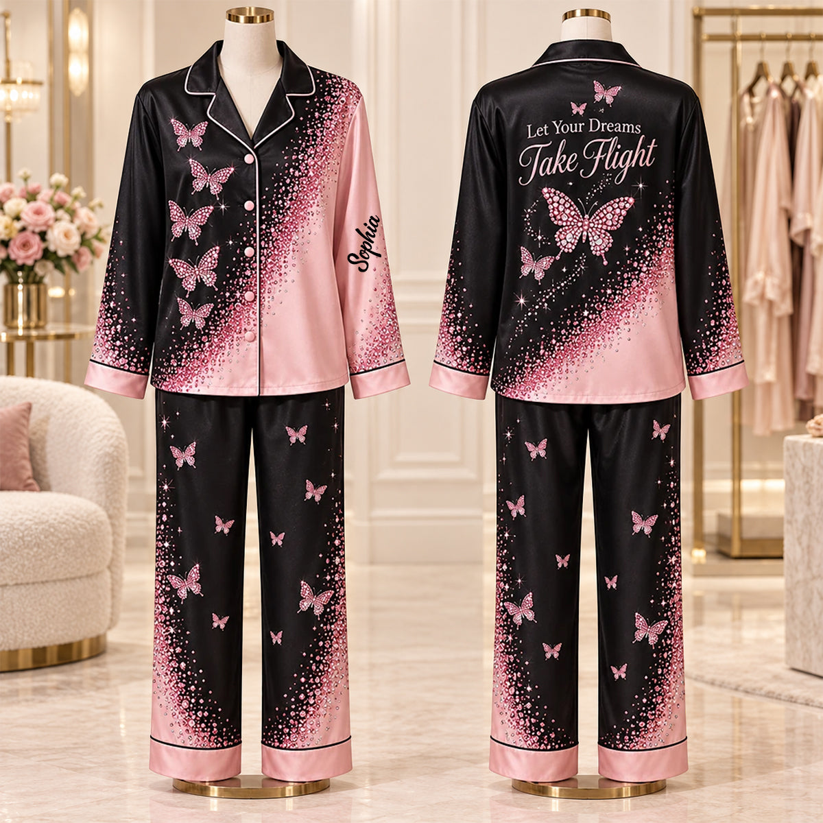 Love Butterfly - Personalized Butterfly Button Down Pajamas
