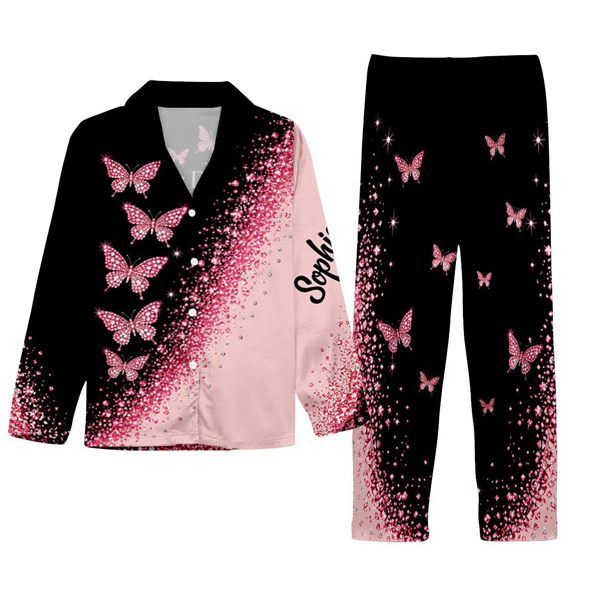 Love Butterfly - Personalized Butterfly Button Down Pajamas