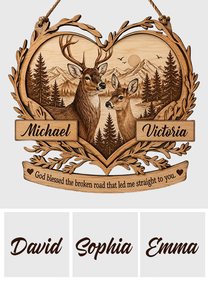 God Blessed The Broken Road That Led Me Straight To You - Personalized Couple Custom Shaped Wood Sign