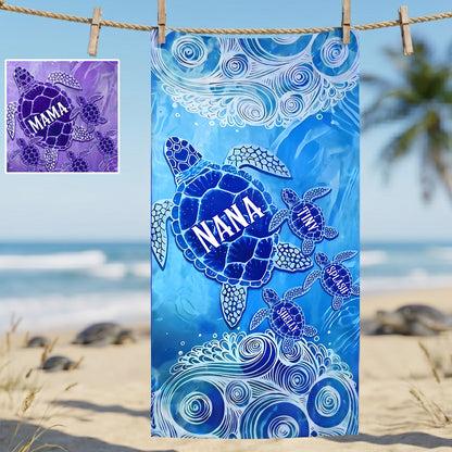Sea Turtle Beach - Personalized Grandma Quick-dry Beach Towel/ Bath Towel