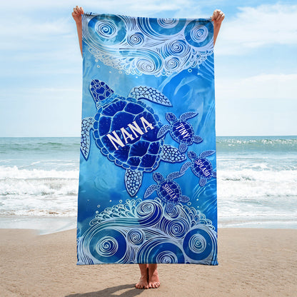 Sea Turtle Beach - Personalized Grandma Quick-dry Beach Towel/ Bath Towel