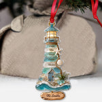 Coastal Sea Glass Lighthouse Christmas - Personalized Family Ornament