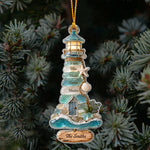 Coastal Sea Glass Lighthouse Christmas - Personalized Family Ornament