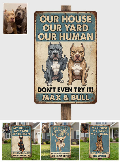 Funny Waring Sign For Pet Owner - Personalized Dog Rectangle Metal Sign