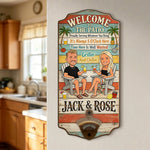Welcome To Our Patio - Personalized Couple Wall Bottle Opener