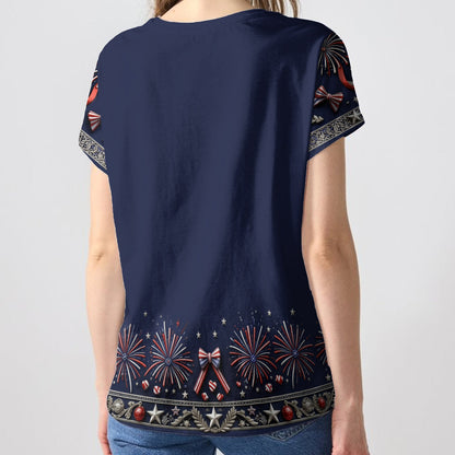 Patriotic Grandma Shirt - Personalized Grandma Fully Printed V-Neck T-Shirt