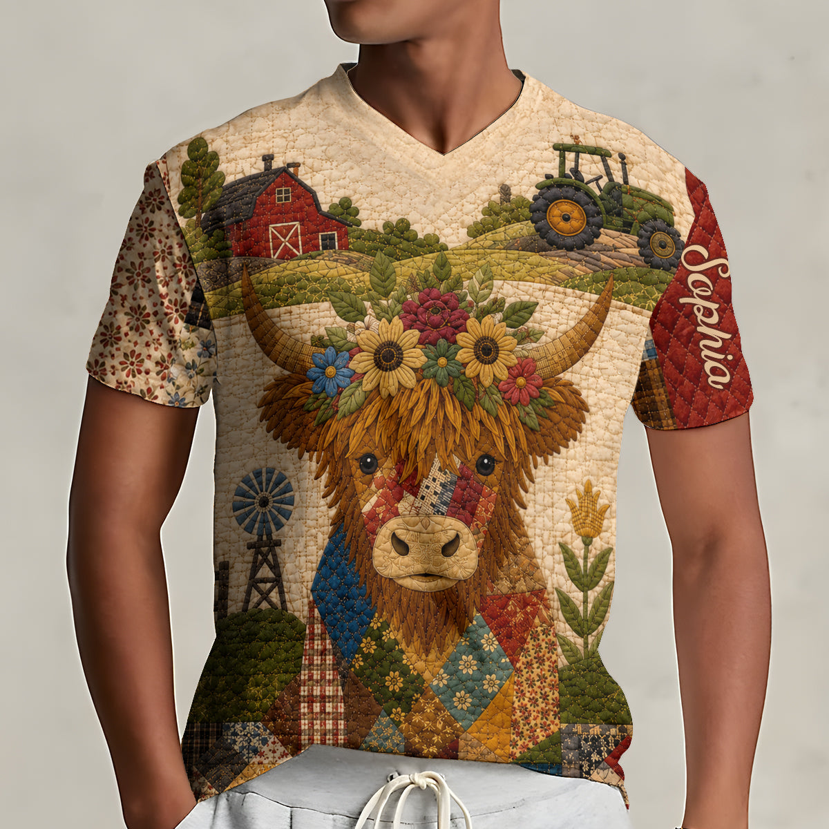 Highland Cow, Autumn Vibes - Personalized Highland Cow Fully Printed V-Neck T-Shirt