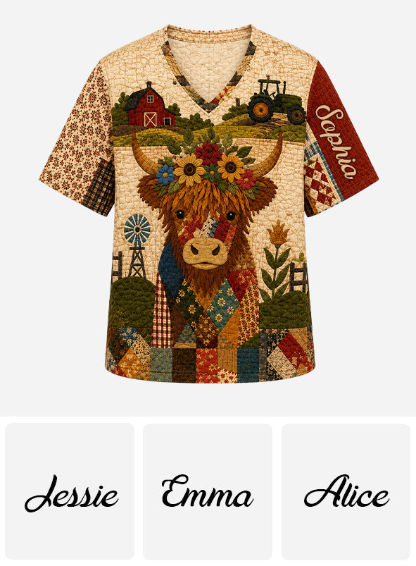 Highland Cow, Autumn Vibes - Personalized Highland Cow Fully Printed V-Neck T-Shirt