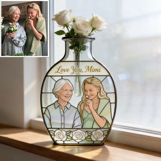 Custom Flower Vase Mother's Day Gift For Mom/ Grandma - Personalized Grandma Custom Shape Acrylic Flower Vase