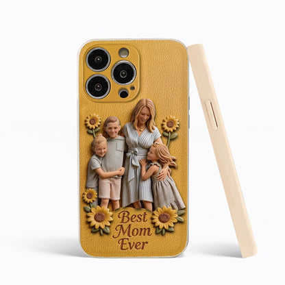 Best Mom Ever - Personalized Mother 3D Embossed Leather Phone Case