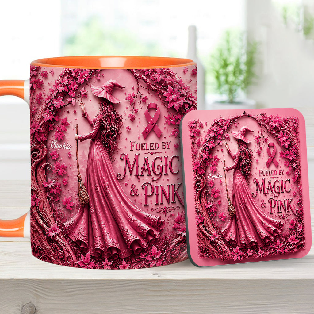 Fueled By Magic & Pink - Personalized Breast Cancer Awareness Accent Mug & Coaster