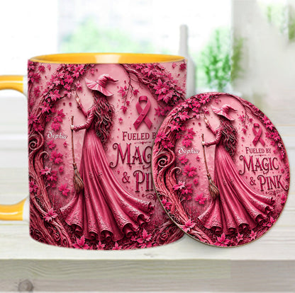 Fueled By Magic & Pink - Personalized Breast Cancer Awareness Accent Mug & Coaster