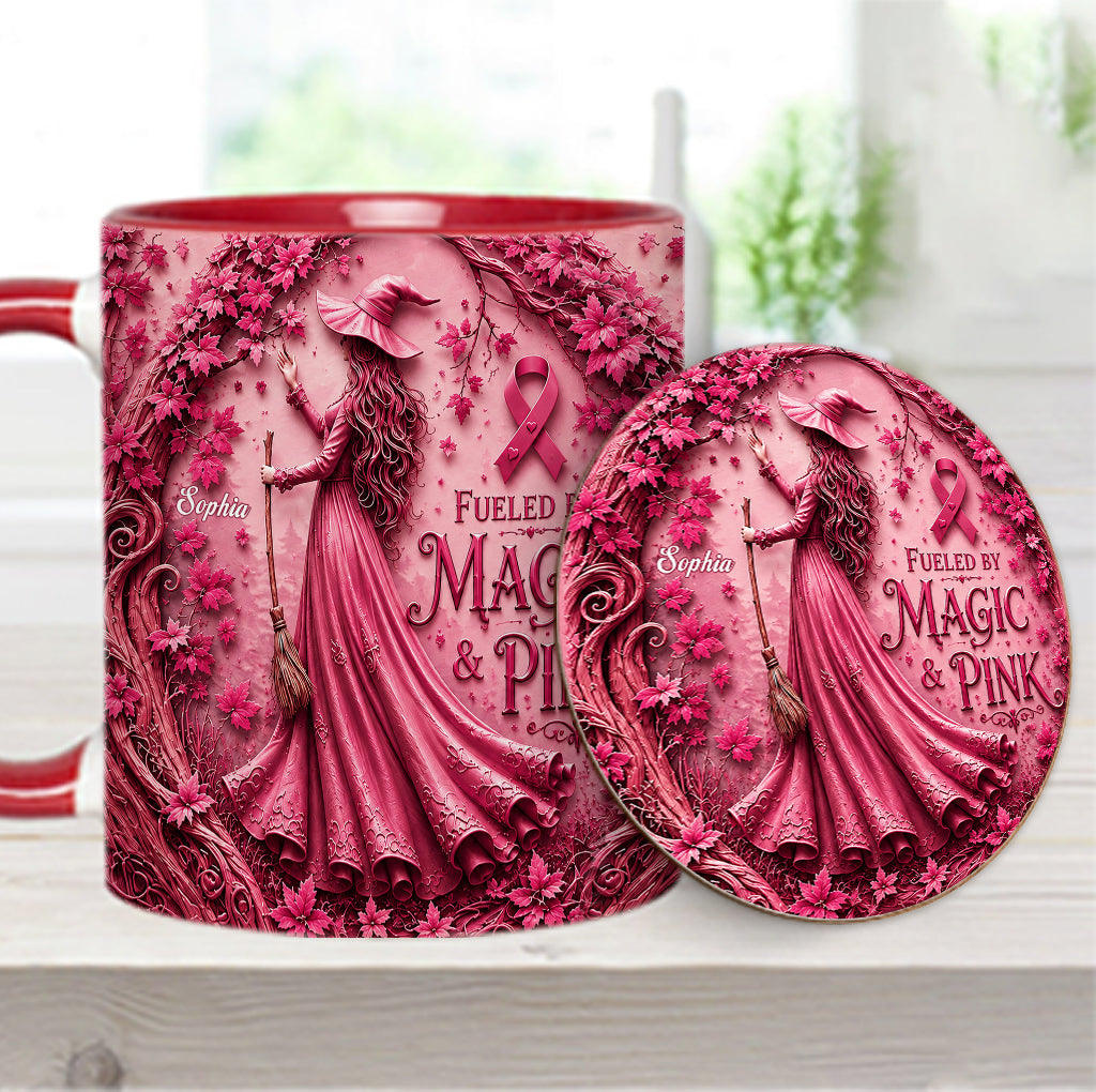 Fueled By Magic & Pink - Personalized Breast Cancer Awareness Accent Mug & Coaster