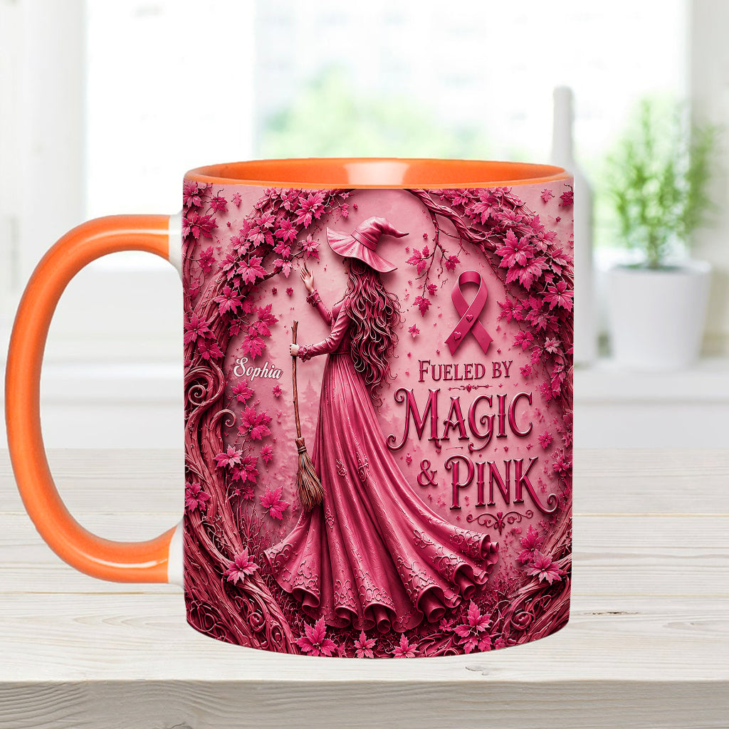 Fueled By Magic & Pink - Personalized Breast Cancer Awareness Accent Mug & Coaster