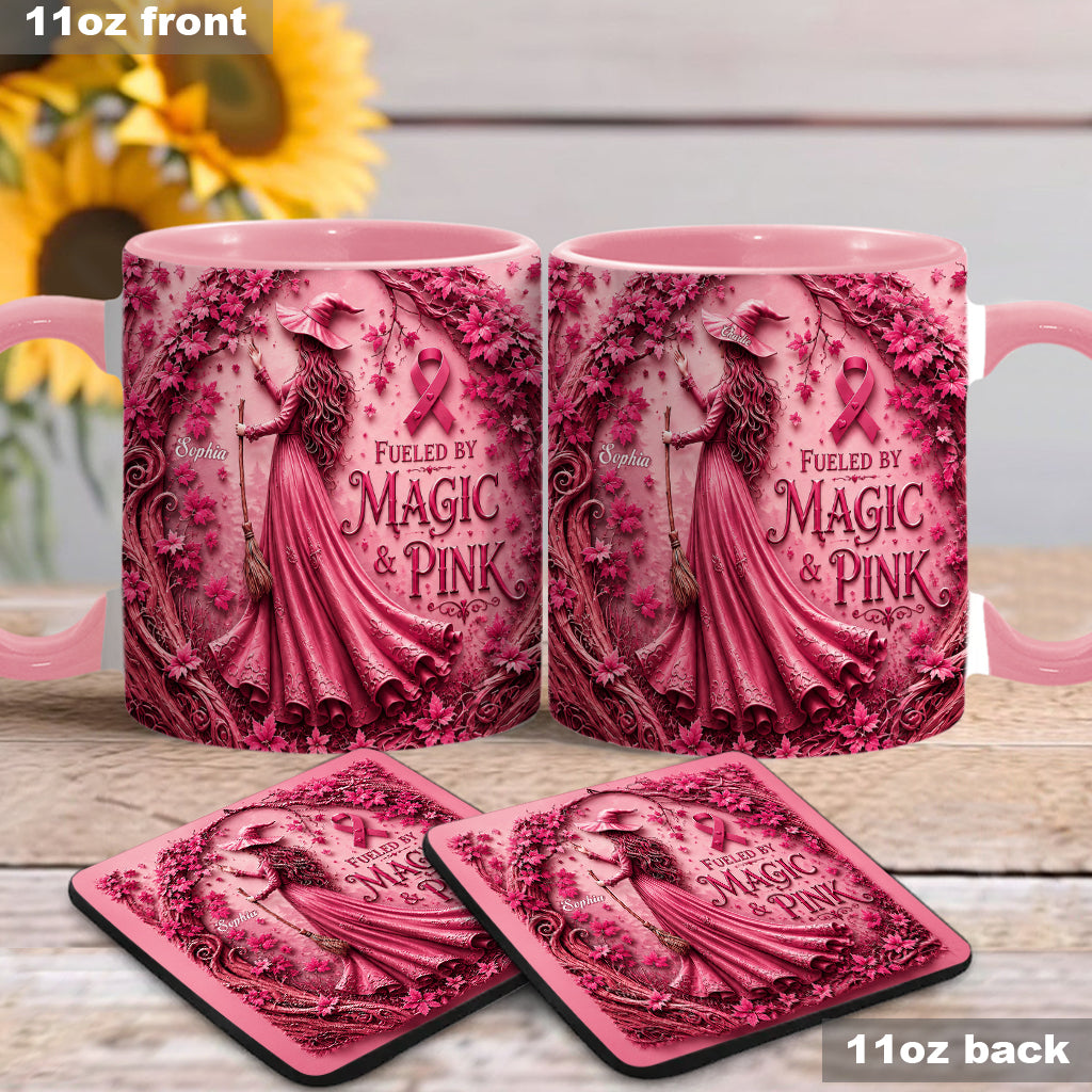 Fueled By Magic & Pink - Personalized Breast Cancer Awareness Accent Mug & Coaster
