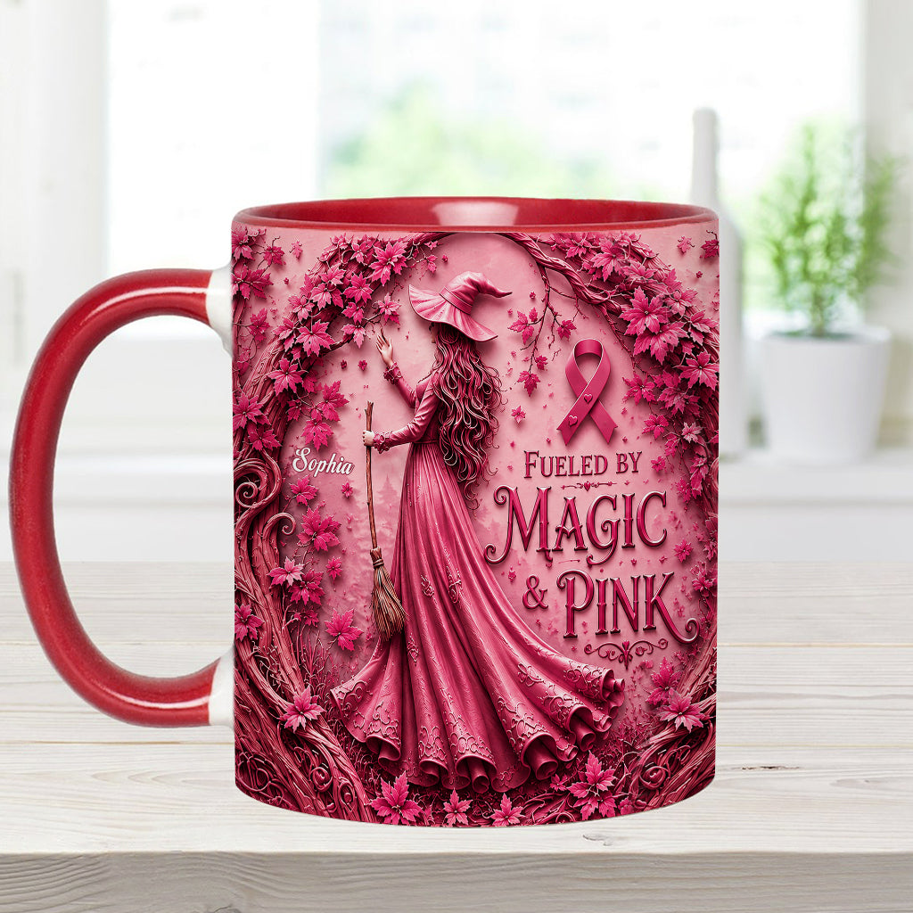 Fueled By Magic & Pink - Personalized Breast Cancer Awareness Accent Mug & Coaster