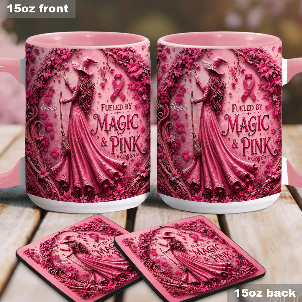 Fueled By Magic & Pink - Personalized Breast Cancer Awareness Accent Mug & Coaster