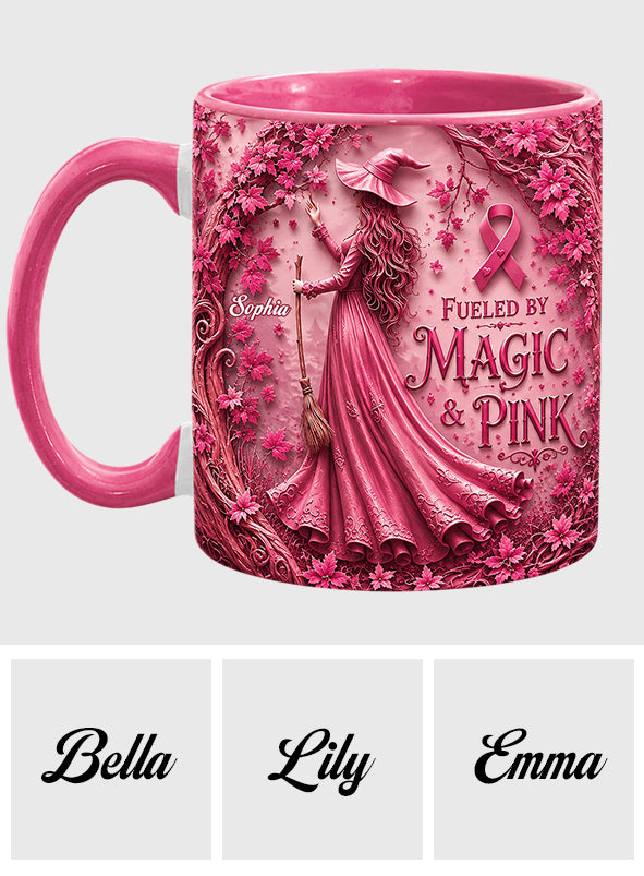 Fueled By Magic & Pink - Personalized Breast Cancer Awareness Accent Mug & Coaster