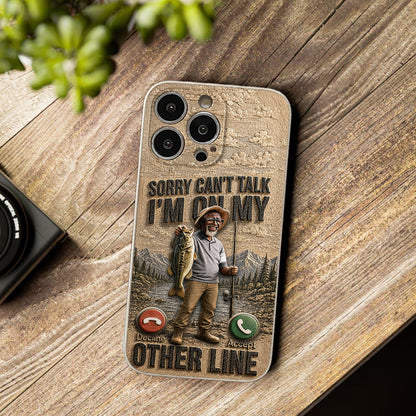 I'm On My Other Line, Fishing Lover Gift - Personalized Fishing 3D Embossed Leather Phone Case