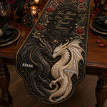 Two Hearts One Flame Bound Forever - Personalized Dragon Table Runner Custom Shape
