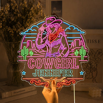 USB-Operated Neon Cowgirl Cowboy Sign - Personalized Cowgirl Neon LED Light Sign