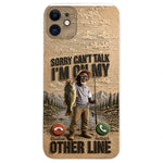 I'm On My Other Line, Fishing Lover Gift - Personalized Fishing 3D Embossed Leather Phone Case