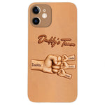 Daddy's Team - Personalized Father 3D Embossed Leather Phone Case