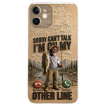 I'm On My Other Line, Fishing Lover Gift - Personalized Fishing 3D Embossed Leather Phone Case