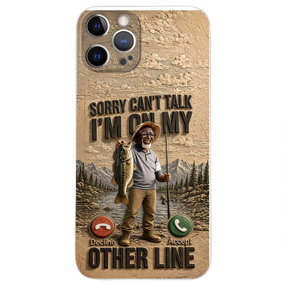 I'm On My Other Line, Fishing Lover Gift - Personalized Fishing 3D Embossed Leather Phone Case