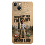 I'm On My Other Line, Fishing Lover Gift - Personalized Fishing 3D Embossed Leather Phone Case