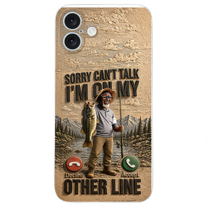 I'm On My Other Line, Fishing Lover Gift - Personalized Fishing 3D Embossed Leather Phone Case