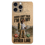 I'm On My Other Line, Fishing Lover Gift - Personalized Fishing 3D Embossed Leather Phone Case