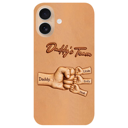 Daddy's Team - Personalized Father 3D Embossed Leather Phone Case