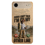 I'm On My Other Line, Fishing Lover Gift - Personalized Fishing 3D Embossed Leather Phone Case