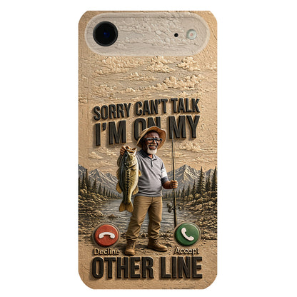 I'm On My Other Line, Fishing Lover Gift - Personalized Fishing 3D Embossed Leather Phone Case
