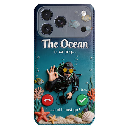 Tropical Sea Life - Personalized Scuba Diving 3D Embossed Leather Phone Case