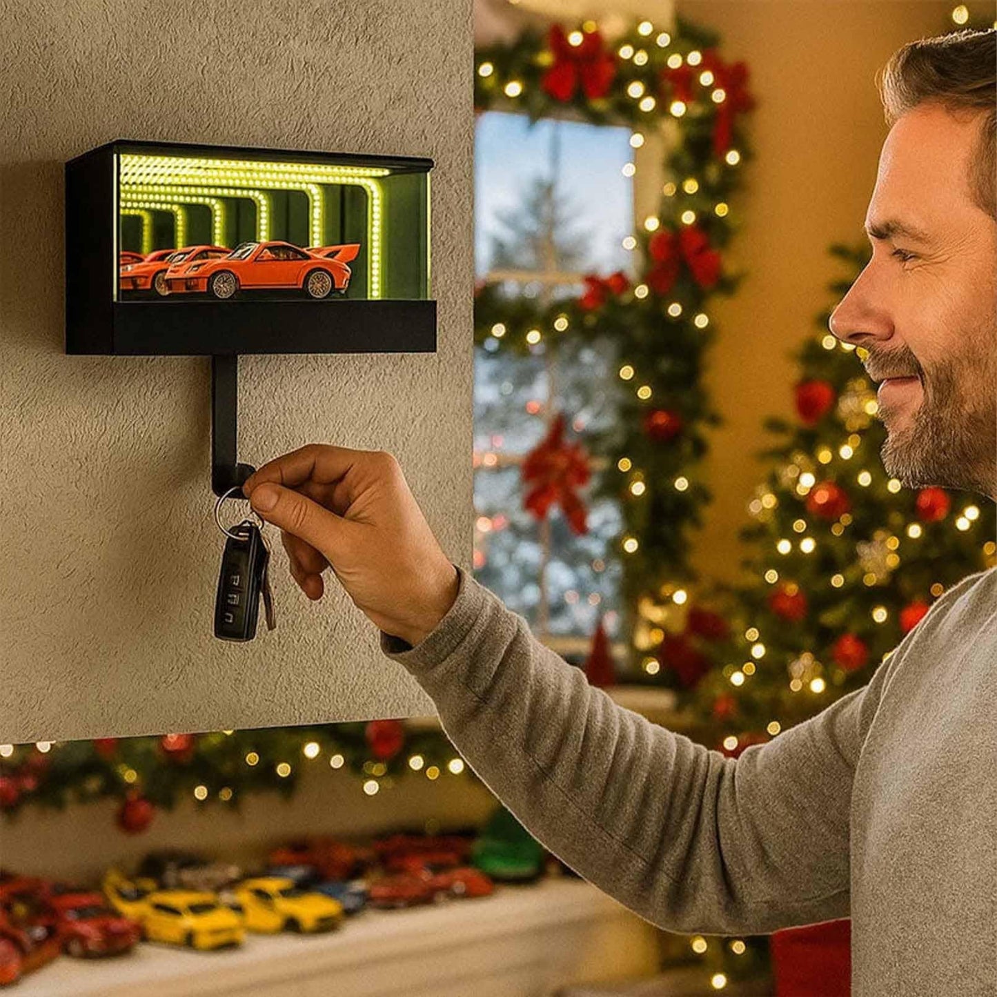 CarVault - Infinity Garage Keychain - Infinity Mirror LED Lamp Display Case Garage Key Holder - Automotive Decor - Display Enclosure - Fun Gift for Boyfriend & Car Fans