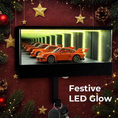 CarVault - Infinity Garage Keychain - Infinity Mirror LED Lamp Display Case Garage Key Holder - Automotive Decor - Display Enclosure - Fun Gift for Boyfriend & Car Fans
