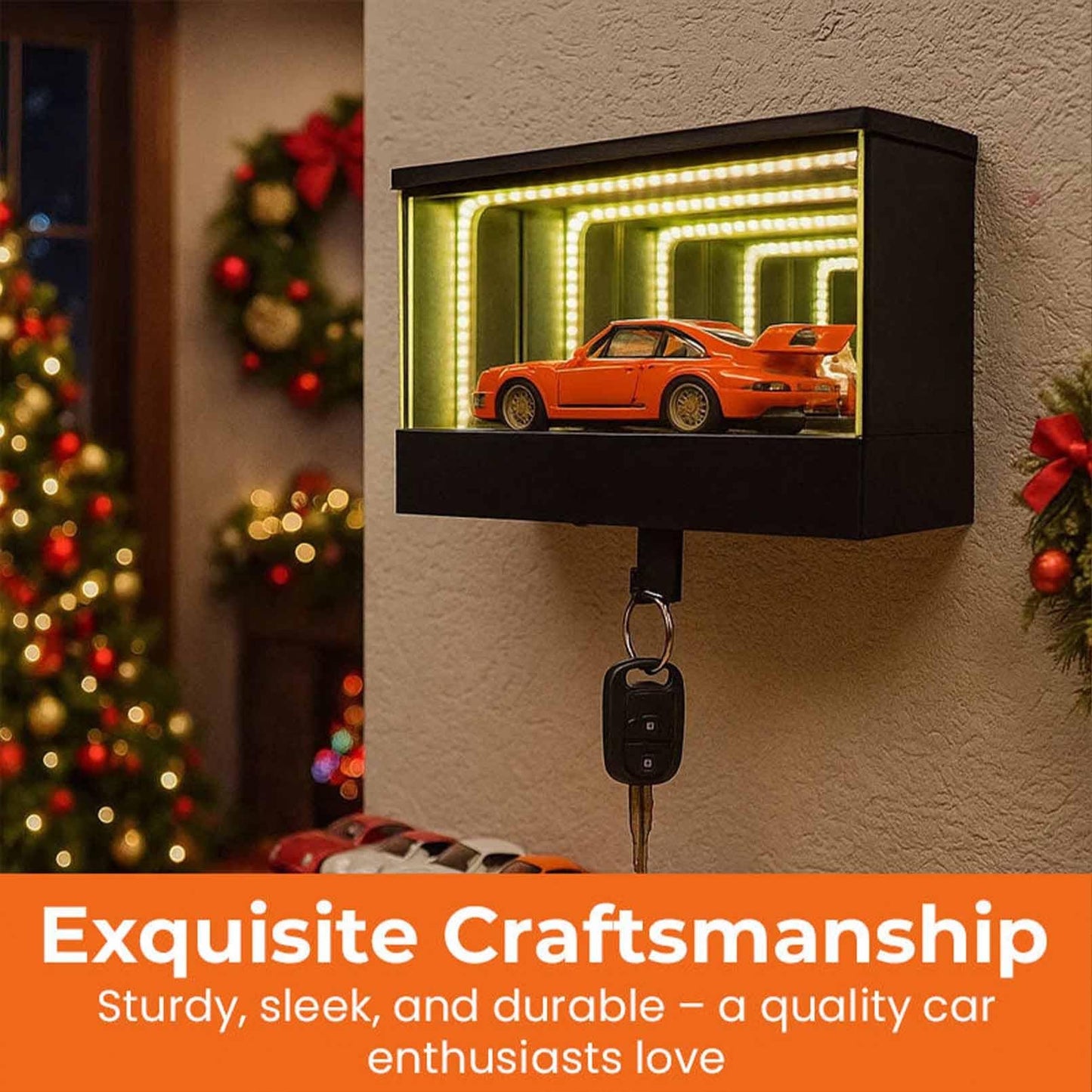 CarVault - Infinity Garage Keychain - Infinity Mirror LED Lamp Display Case Garage Key Holder - Automotive Decor - Display Enclosure - Fun Gift for Boyfriend & Car Fans