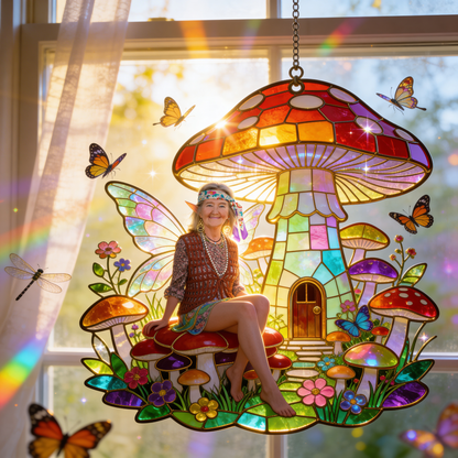 Mushroom Hippie Style - Personalized Mushroom Window Hanging Suncatcher Ornament