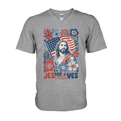 Jesusaves Floral 4th Of July - Personalized Christian T-shirt And Hoodie