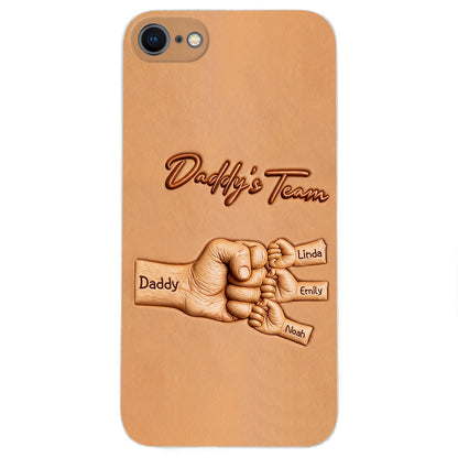 Daddy's Team - Personalized Father 3D Embossed Leather Phone Case