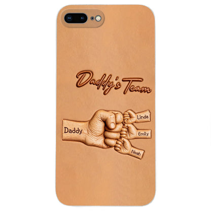 Daddy's Team - Personalized Father 3D Embossed Leather Phone Case