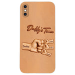 Daddy's Team - Personalized Father 3D Embossed Leather Phone Case