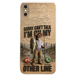 I'm On My Other Line, Fishing Lover Gift - Personalized Fishing 3D Embossed Leather Phone Case