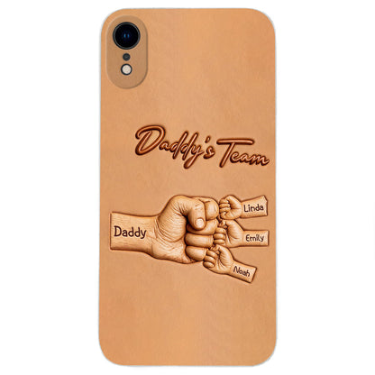 Daddy's Team - Personalized Father 3D Embossed Leather Phone Case