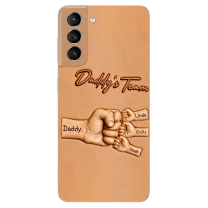 Daddy's Team - Personalized Father 3D Embossed Leather Phone Case