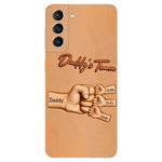 Daddy's Team - Personalized Father 3D Embossed Leather Phone Case