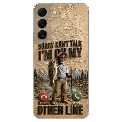 I'm On My Other Line, Fishing Lover Gift - Personalized Fishing 3D Embossed Leather Phone Case